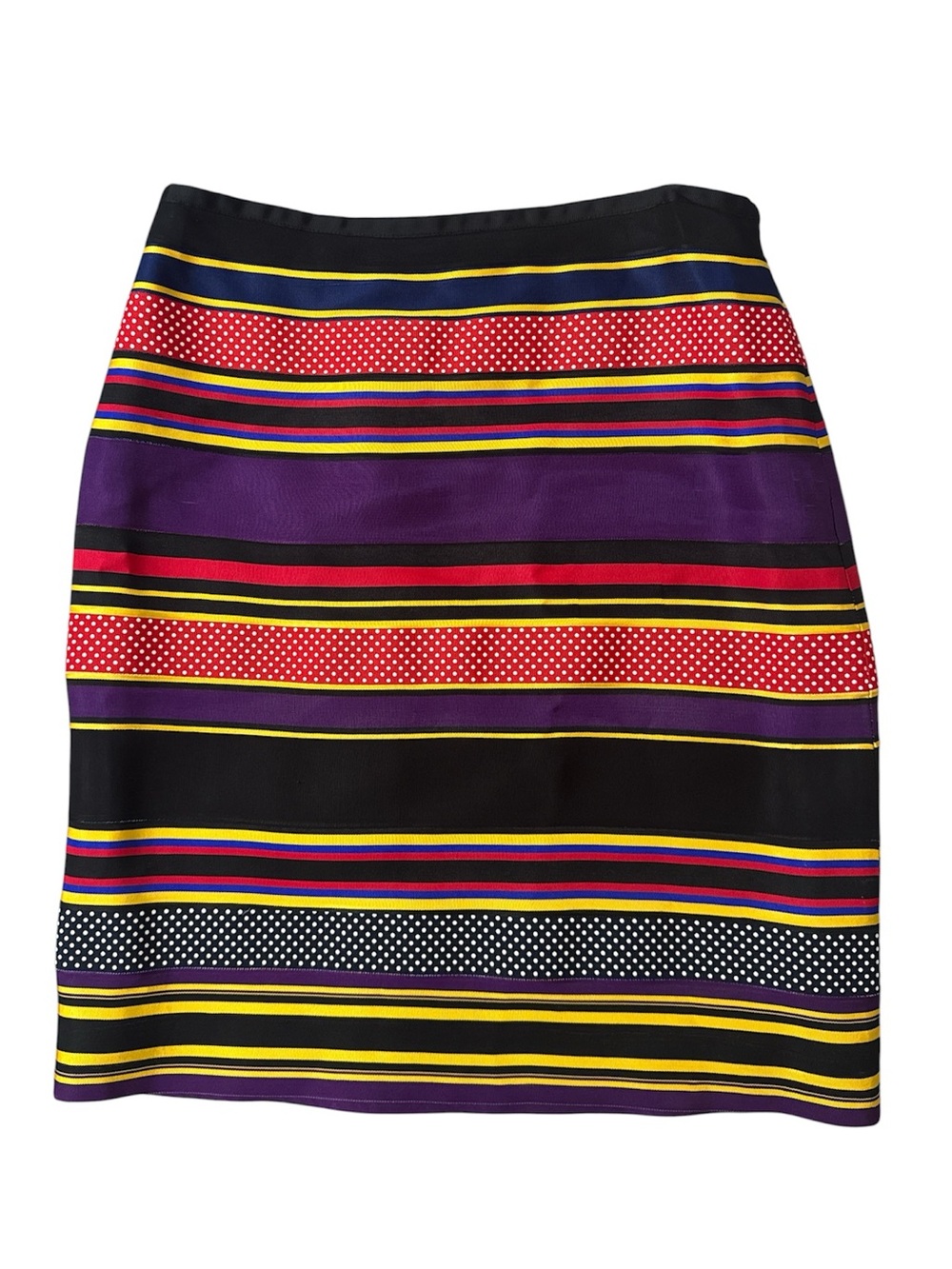 J. McLaughlin Purple, Black & Red Striped Ribbon Pencil Skirt
